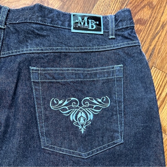 Y2K Moto Blue Denim Maxi Skirt Contrast Embroidery Pocket Womens Plus Size 21/22 - Picture 13 of 16